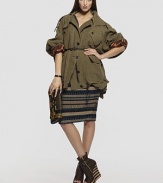 Oversized and military-inspired, rendered in woven linen.Hood with wood fringe trimBand collar with button closuresConcealed zip and button frontButton flap pocketsWaist drawstringBelted cuffsDrawstring hemBack ventLined sleevesAbout 40 from shoulder to hemLinenDry cleanMade in Italy of imported fabricModel shown is 5'10½ (179cm) wearing US size 4. 