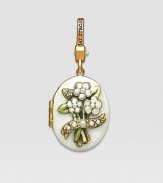 Pearl-look CRYSTALLIZED - Swarovski Elements sparkle on this handcrafted, hand-enameled birthstone locket that opens to hold a favorite photo. Crystal Enamel 18k goldplated brass & brass-plated pewter Month indicated on the back Length, about 1¼ Width, about 1 Spring clip clasp Made in USA