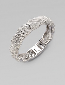 A beautiful twisted motif encrusted in pavé crystals for an exquisite design. Rhodium plated brassCrystalsDiameter, about 2¼Hinged push clasp closureImported 