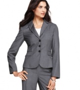 A work wardrobe essential: the pinstriped jacket. Calvin Klein gives this one a three-button closure and a tailored fit.