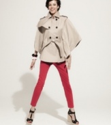 In spring's hottest shape, this Betsey Johnson trench-style cape is the perfect topper for this season's skinny jeans!