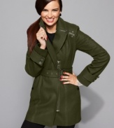 Kenneth Cole Reaction updates the classic trench with a slim silhouette and an asymmetrical neckline. Pair with all of your favorite cold weather attire for trend-forward warmth! (Clearance)