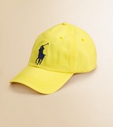 A sporty baseball cap is crafted in durable cotton chino with Ralph Lauren's embroidered Big Pony for an iconic look.Polo embroiderySix-panel constructionSeamed billEmbroidered ventilating grommetsAdjustable buckle back strapCottonSpot cleanImported