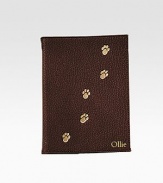 Handcrafted of French goatskin with a golden trail of paw prints, this small booklet is an ideal keepsake of four-legged memories. Holds 20 4X 6 photos Made in USAFOR PERSONALIZATIONSelect a color and quantity, then scroll down and click on PERSONALIZE & ADD TO BAG to choose and preview your monogramming options. Please allow 2 to 3 weeks for delivery.