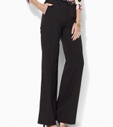The Andover pant is designed in elegant wool crepe with a chic wide leg for an ultra-feminine silhouette.