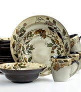 Plant the seed for a stylish table with the Siena dinnerware set. Vines of green, gold and black rooted in contemporary place settings inspire low-key dining every day of the week. From Gourmet Basics by Mikasa.