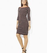 Designed with sleek stripes and a bright burst of color at the neckline, the essential Barbara dress evokes easy glamour in light-as-air cotton jersey.