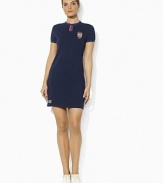 Celebrating Team USA's participation in the 2012 Olympics, an effortlessly chic short-sleeved dress is rendered from light-as-air cotton jersey with lustrous silk trim and bold country embroidery.