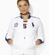 In celebration of Team USA's participation in the 2012 Olympics, this full-zip fleece jacket is crafted from cozy, super-soft fleece with bold country detailing.