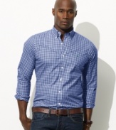 A handsome checked pattern lends polished appeal to a relaxed, classic-fitting cotton poplin sport shirt.