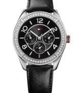 A leather timepiece from Tommy Hilfiger with ladylike sparkle.