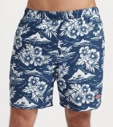 A tropics-inspired option for the beach, board and beyond in quick-dry microfiber. Elastic waist Logo tab on left leg Side slash, back flap pockets Mesh lining Inseam, about 7 Polyester Machine wash Imported 