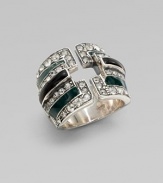 A striking geometric design, offering bands of green and black enamel edged with shimmering Swarovski crystals, set in sterling silver.CrystalEnamelSterling silverWidth, about ¾Made in Italy