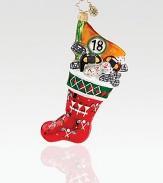 A golfer's dream, this handcrafted stocking of European glass is stuffed with golfing goods and lots of joy. Hand-blownHand-painted5½ tallMade in Poland