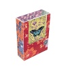 Fringe lily rectangle vase with colorful butterfly motif. Glass vase is 8 high.