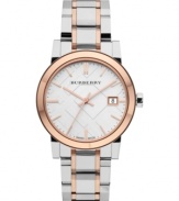 A touch of rose adds modern appeal to this timepiece from iconic British fashion house, Burberry.