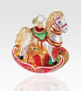 Whether you're adding to your Radko collection or starting a new tradition, this fancily decorated rocking horse of European glass is sure to please. Hand-blownHand-painted4½ tallMade in Poland