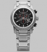 A classic timepiece crafted in solid stainless steel with Swiss precision and three-eye chronograph functionality. Round bezel Quartz movement Three-eye chronograph functionality Water resistant to 10 ATM Date function at 4 o'clock Second hand Stainless steel case: 44mm (1.73) Steel bracelet: 24mm (0.94) Made in Switzerland 