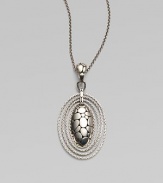 From the Kali Zen Collection. A graceful yet striking oval - with the Kali stepping-stone texture on the front, an open filigree back and rope chain edging - hangs from a sterling silver woven chain. Sterling silver Chain length, about 36 Pendant length, about 2½ Pendant width, about 1¼ Lobster clasp Made in Bali