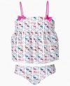 Make a splash! Get her ready to show off her sunny style with this adorable empire-waist tankini from Hello Kitty.