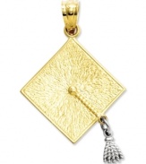 The perfect gift for your favorite grad. This two-tone charm features a textured graduation cap and moveable tassel in 14k gold and 14k white gold. Chain not included. Approximate length: 1 inch. Approximate width: 7/10 inch.