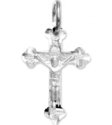 The perfect Confirmation or First Communion gift, this commemorative crucifix charm features a diamond-cut design crafted in 14k white gold. Chain not included. Approximate length: 9/10 inch. Approximate width: 1/2 inch.