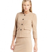 Calvin Klein gets back to basics with this petite collarless blazer. It's equally lovely with your favorite black trousers as it is with the coordinating camel skirt.
