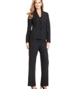 Evan Picone updates the essential pantsuit with sleek pinstripes that mean business.