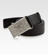 Iconic logo buckle with etched detail finished with a saffiano leather strap.LeatherAbout 1½ wideMade in Italy