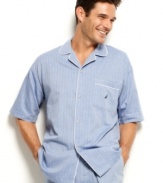 Whether you're heading to bed or just lounging around the house, this button-down camp shirt offers a great combination of comfort and classic style.