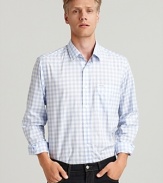 Gingham is the season's go-to pattern. We love the way this slim fit shirt looks layered under your sport coat or chunky sweater.