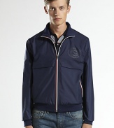 Techno nylon jacket with double G print.Blue/red detailsZipper closure100% polyesterDry cleanMade in Italy
