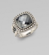 From the Moonlight Ice Collection. A light-catching, faceted hematite stone with a diamond pavé border.Diamond, 0.45 tcw Hematite Sterling silver Black rhodium Width, about 14mm Imported Additional Information Women's Ring Size Guide 