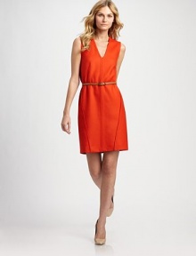 Striking angled seam detail creates a sleek front silhouette with a dramatic puffed back.V-neck Sleeveless Seam detail Included belt Puffed back Back zipper About 19 from natural waist Wool Dry clean Made in Italy Striking angled seam detail creates a sleek front silhouette with a dramatic puffed back.V-neck Sleeveless Seam detail Included belt Puffed back Back zipper About 19 from natural waist Wool Dry clean Made in Italy