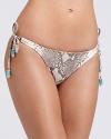 Python-print swim briefs with beaded ties at hips from ViX.
