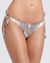 Python-print swim briefs with beaded ties at hips from ViX.