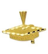 The perfect gift to commemorate a very special day. This diamond-cut graduation cap charm is crafted in 14k gold. Chain not included. Approximate length: 7/10 inch. Approximate width: 9/10 inch.