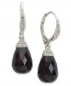 Add elegance with Eliot Danori's exquisite briolette-shaped drop earrings. Crafted in rhodium-plated brass, a gorgeous jet cubic zirconia (7 ct. t.w.) hangs from a leverback accented with crystals. Approximate drop: 5/8 inch.