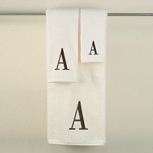 Monogram letter towels: A classic and sophisticated look, this monogrammed collection features a soft, plush oversized 100% combed cotton loop terry towel made of the finest quality materials. Choose from a white towel with a silver metallic embroidered letter of your choice in Bodoni font or an ivory towel with a brown embroidered letter of your choice in Bodoni font. All letters available A - Z. Monogram letter towels: A classic and sophisticated look, this monogrammed collection features a soft, plush oversized 100% combed cotton loop terry towel made of the finest quality materials. Choose from a white towel with a silver metallic embroidered letter of your choice in Bodoni font or an ivory towel with a brown embroidered letter of your choice in Bodoni font. All letters available A - Z.