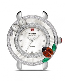 Encrusted with diamonds, Michele's ladybug face flaunts whimsy and megawatt shimmer. Wear the pretty piece to dress up daily looks with nature-inspired luxe. Encrusted with diamonds, Michele's ladybug face flaunts whimsy and megawatt shimmer. Wear the pretty piece to dress up daily looks with nature-inspired luxe.