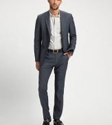 A modern-fit silhouette sets the tone for this sophisticated pant tailored in finely textured wool.Flat-front styleFront slash, back besom pocketsInseam, about 34½97% wool/3% polyesterDry cleanImported