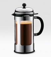 A elegantly modern French press coffee maker from the renowned Danish company, designed in borosilicate double-wall glass encased in stainless steel to protect the glass and ensure that it's completely spill-proof. A silicone gasket connects the lid and glass to help maintain the heat of the coffee even longer.8-cup/34-oz. capacityIncludes 0.25-oz.