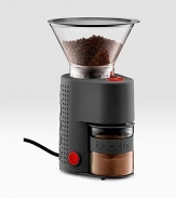 This essential, totally electric part of the coffee-making ritual is completely adjustable - twisting the upper bean container determines how finely ground the beans will be. Most coffee grinders use plastic receptacle containers, but plastic causes the powder gets statically charged and easily spills.