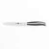 The Twin Cuisine series of knives from Henckels features premium high-carbon stainless steel forged blades with improved cutting edge retention and corrosion resistance. The handles are a creation of new technology - a rivetless, molded handle design with a full tang, no gaps, smooth shape and grip. The Henckels Twin emblem is branded in stainless on the end of the handle.