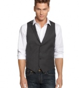 Open up the collar and roll up your sleeves. This Alfani Red vest is all the formal you need.