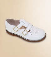 English style leather classics that are perfect for school, play and parties. Twin T-straps with adjustable buckles Perforations on toe Rubber traction sole Padded insole Imported Please note: It is recommended that you order ½ size smaller than measured. If your child measures a size 7.0, you may want to order a 6½. 