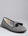 Charles Philip takes these smoking flats to prep school in natty black-and-white herringbone set off with black piping and tassels. Move to the head of the class.