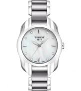 Sloping curves and diamond shimmer add feminine beauty to this T-Wave watch from Tissot.