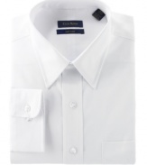 It's the starting line for your style - an elegant white button-down shirt with classic tailoring, a point collar, single button cuff and round hem.