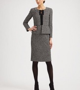 This lightweight tweed jacket features a ladylike neckline and grosgrain accent trim.Jewel necklineZip front closureGrosgrain trimAbout 21 from shoulder to hem87% wool/12% polyamide/1% elastaneDry cleanMade in ItalyModel shown is 5'10½ (179cm) wearing US size 4. 
